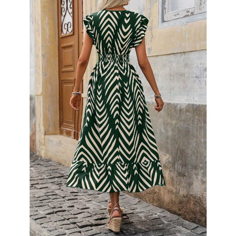 Ruffled Cap Sleeve Midi Dress Apparel and Accessories
