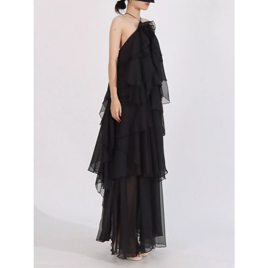 Ruffled Chiffon Halter Neck Maxi Dress Apparel and Accessories