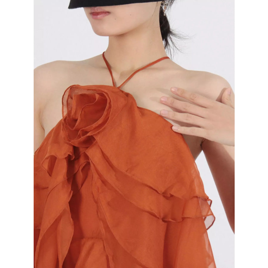 Ruffled Chiffon Halter Neck Maxi Dress Apparel and Accessories