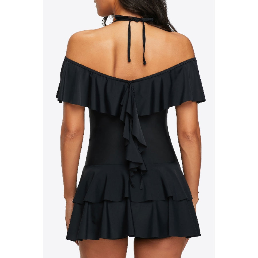 Ruffled Cold-Shoulder Two-Piece Swimsuit