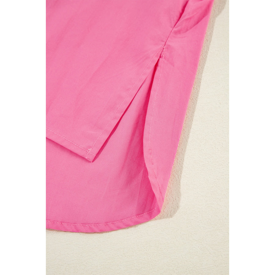 Ruffled Collared Neck Cap Sleeve Shirt Apparel and Accessories