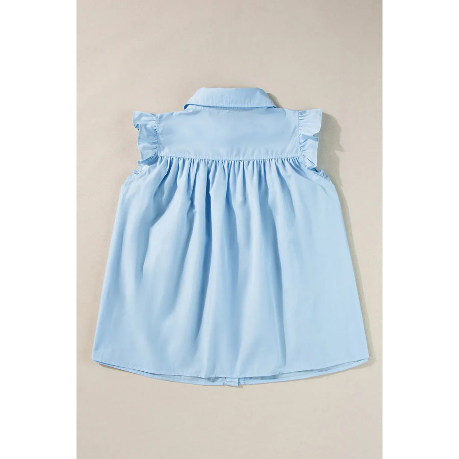 Ruffled Collared Neck Cap Sleeve Shirt Apparel and Accessories