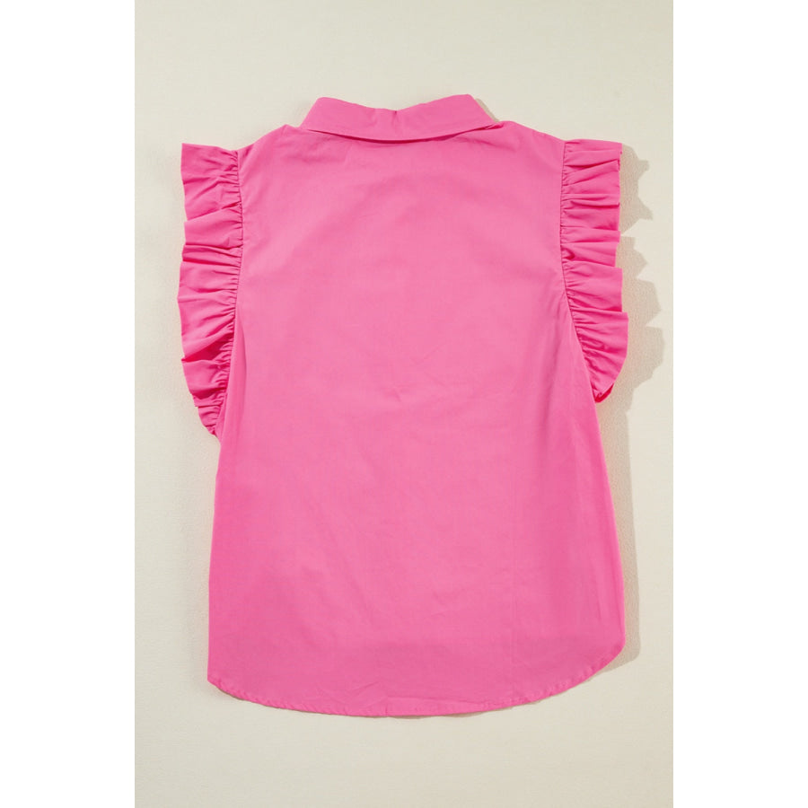 Ruffled Collared Neck Cap Sleeve Shirt Apparel and Accessories