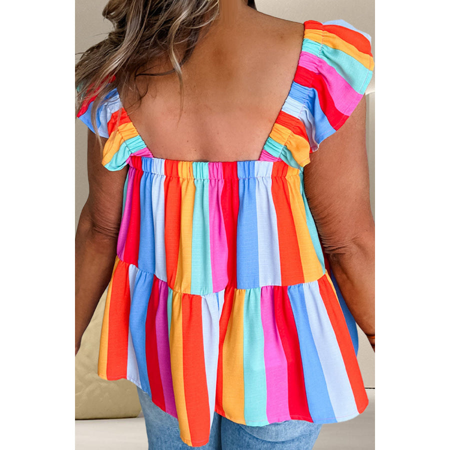 Ruffled Color Block Square Neck Top Apparel and Accessories