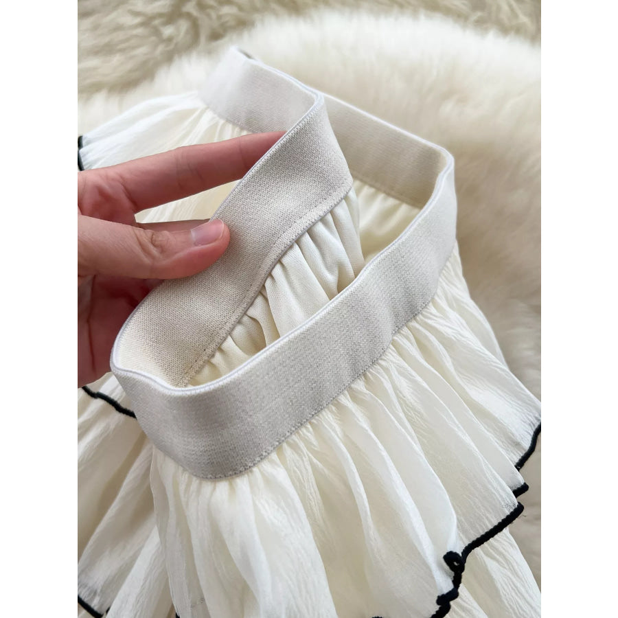 Ruffled Contrast Trim Skirt Apricot / One Size Apparel and Accessories