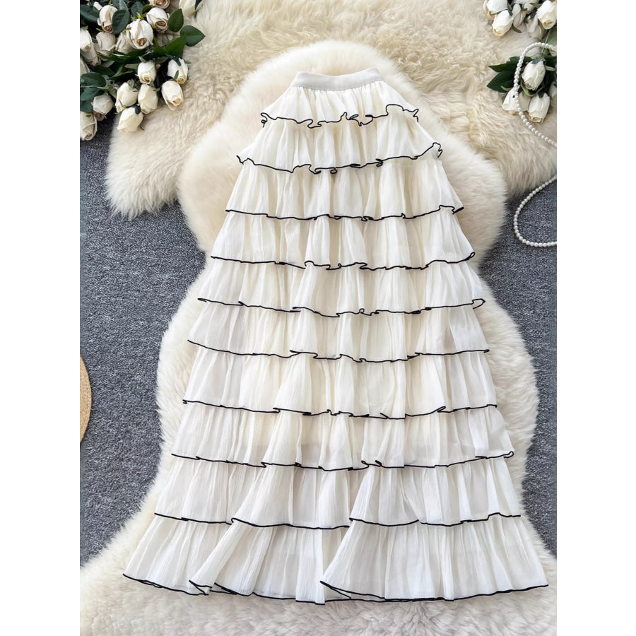 Ruffled Contrast Trim Skirt Apricot / One Size Apparel and Accessories