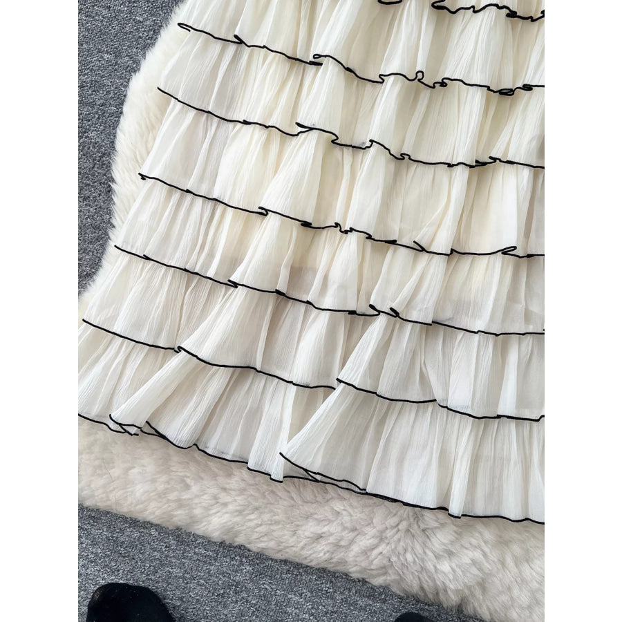 Ruffled Contrast Trim Skirt Apricot / One Size Apparel and Accessories