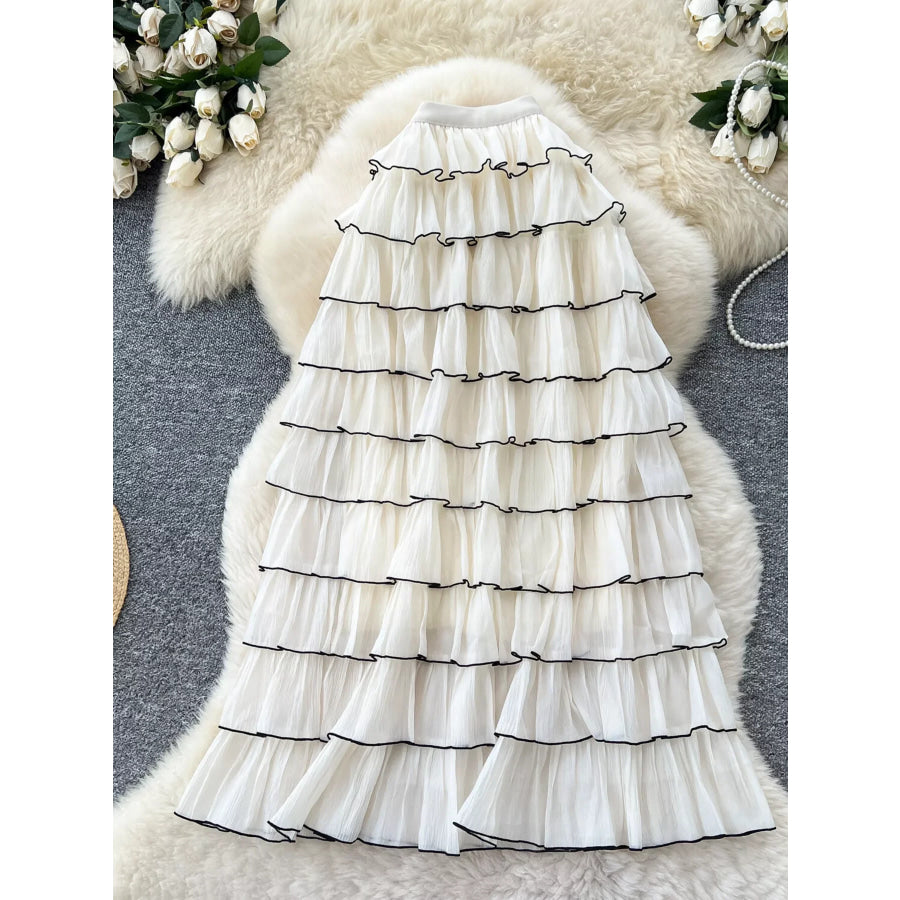 Ruffled Contrast Trim Skirt Apricot / One Size Apparel and Accessories
