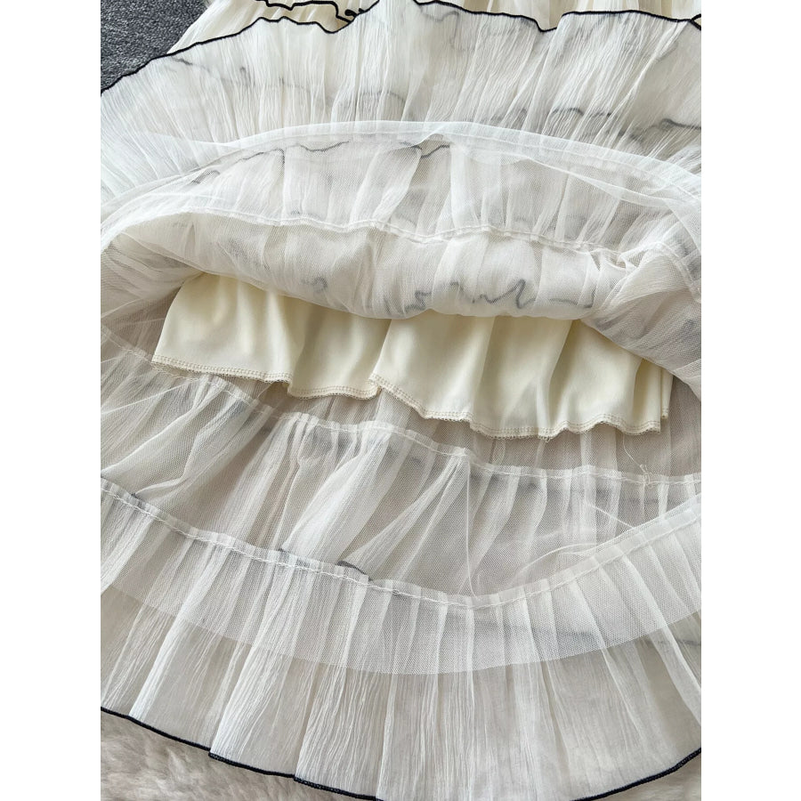Ruffled Contrast Trim Skirt Apricot / One Size Apparel and Accessories