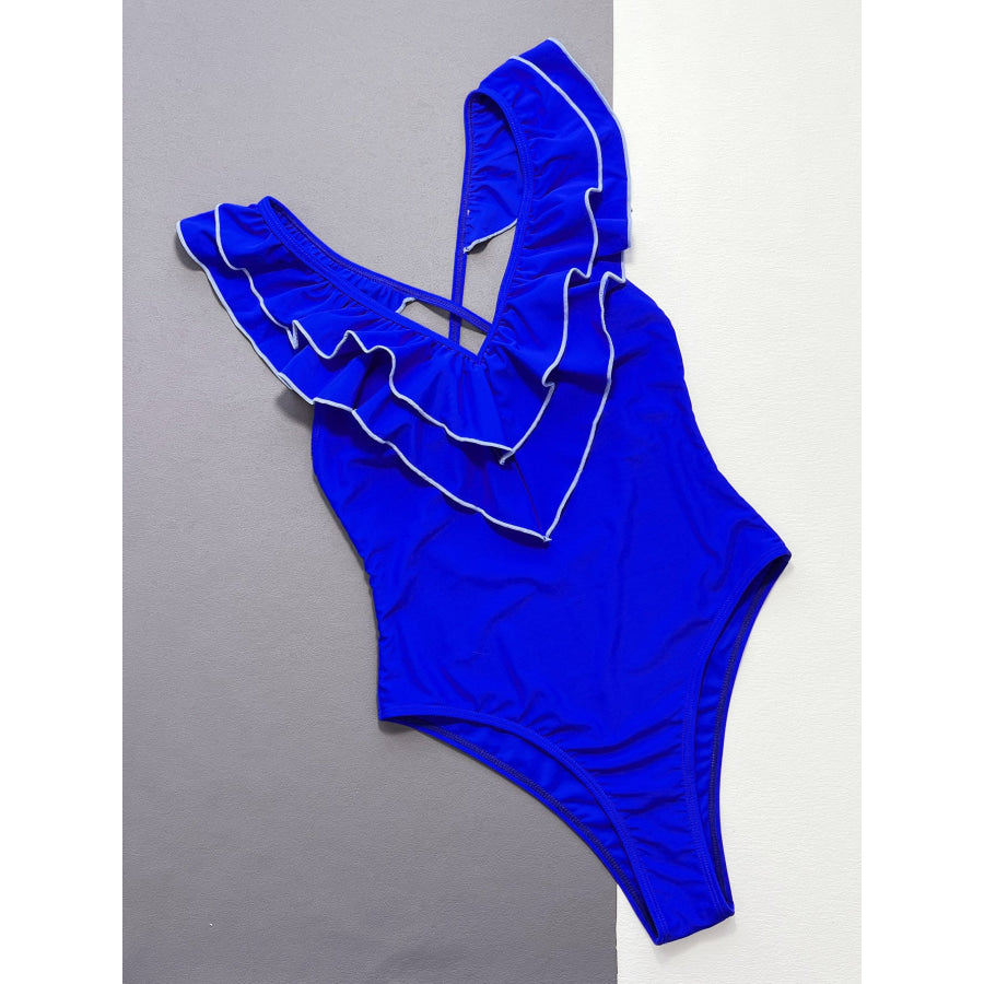 Ruffled Crisscross Backless One-Piece Swimsuit Apparel and Accessories