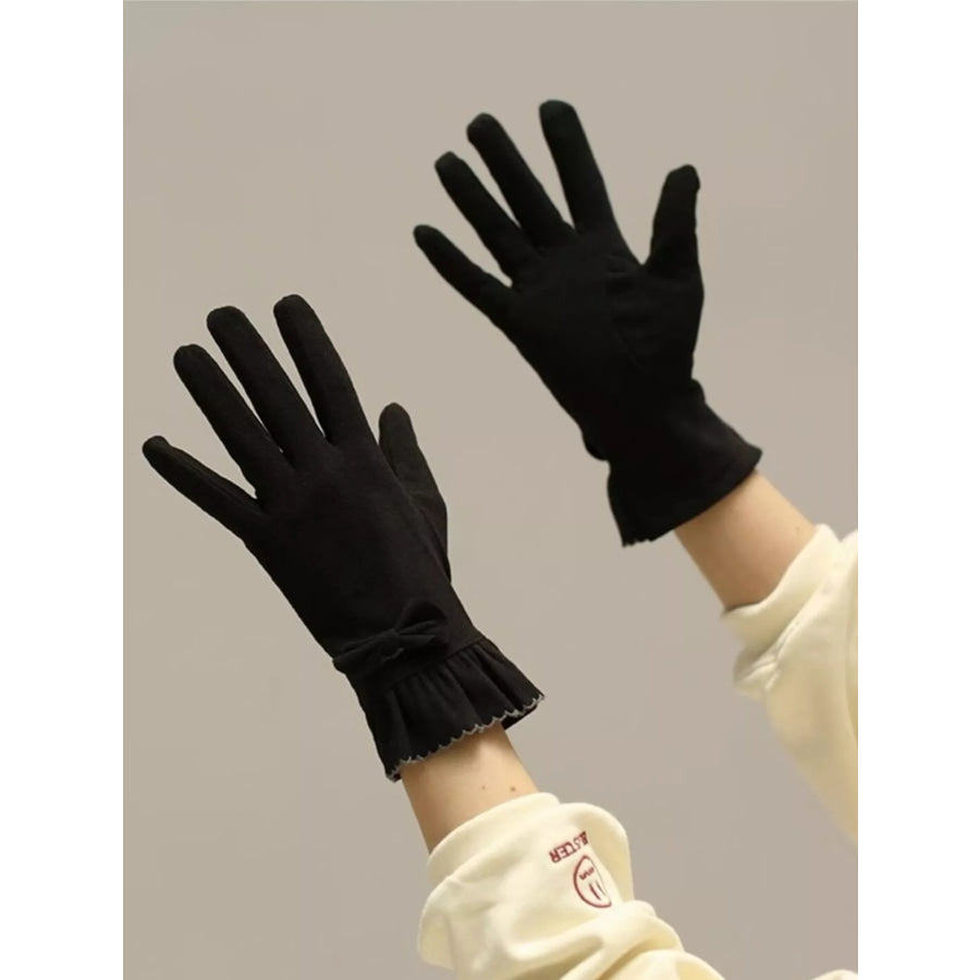 Ruffled Cuff Bow Gloves Apparel and Accessories