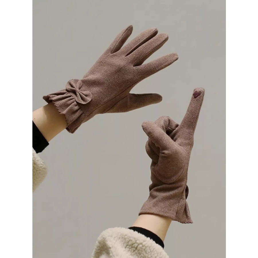 Ruffled Cuff Bow Gloves Purple Red / ONESIZE Apparel and Accessories