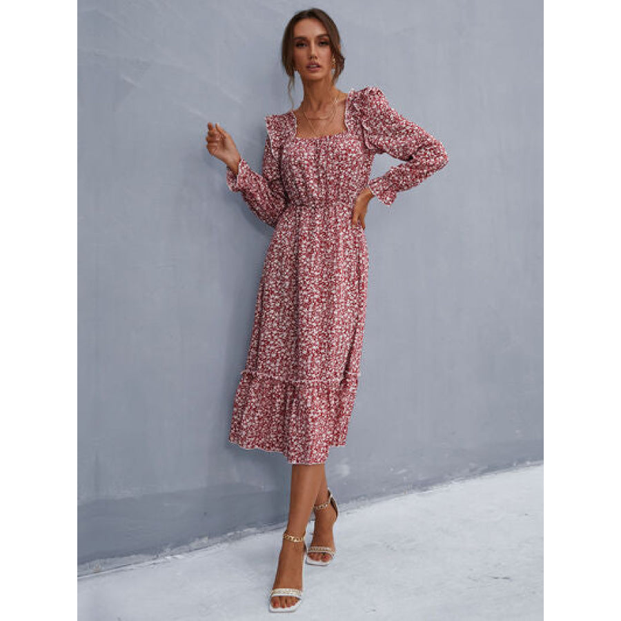 Ruffled Ditsy Floral Flounce Sleeve Dress Apparel and Accessories