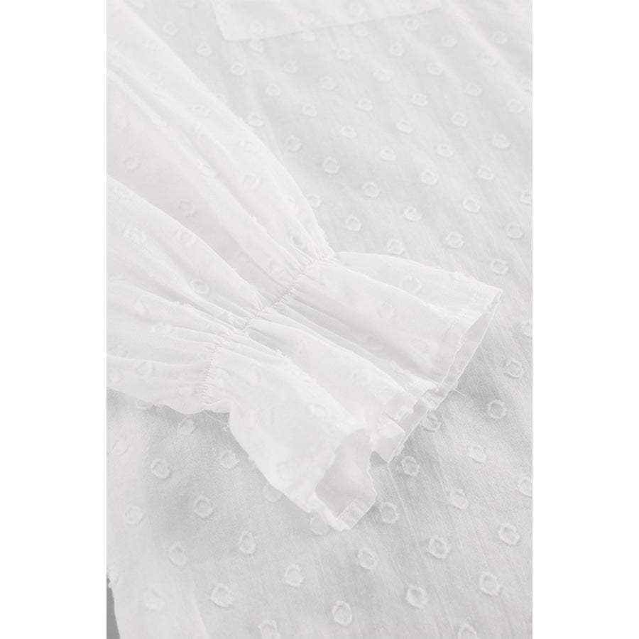 Ruffled Dot Applique Collared Neck Top and Shorts Set Apparel and Accessories