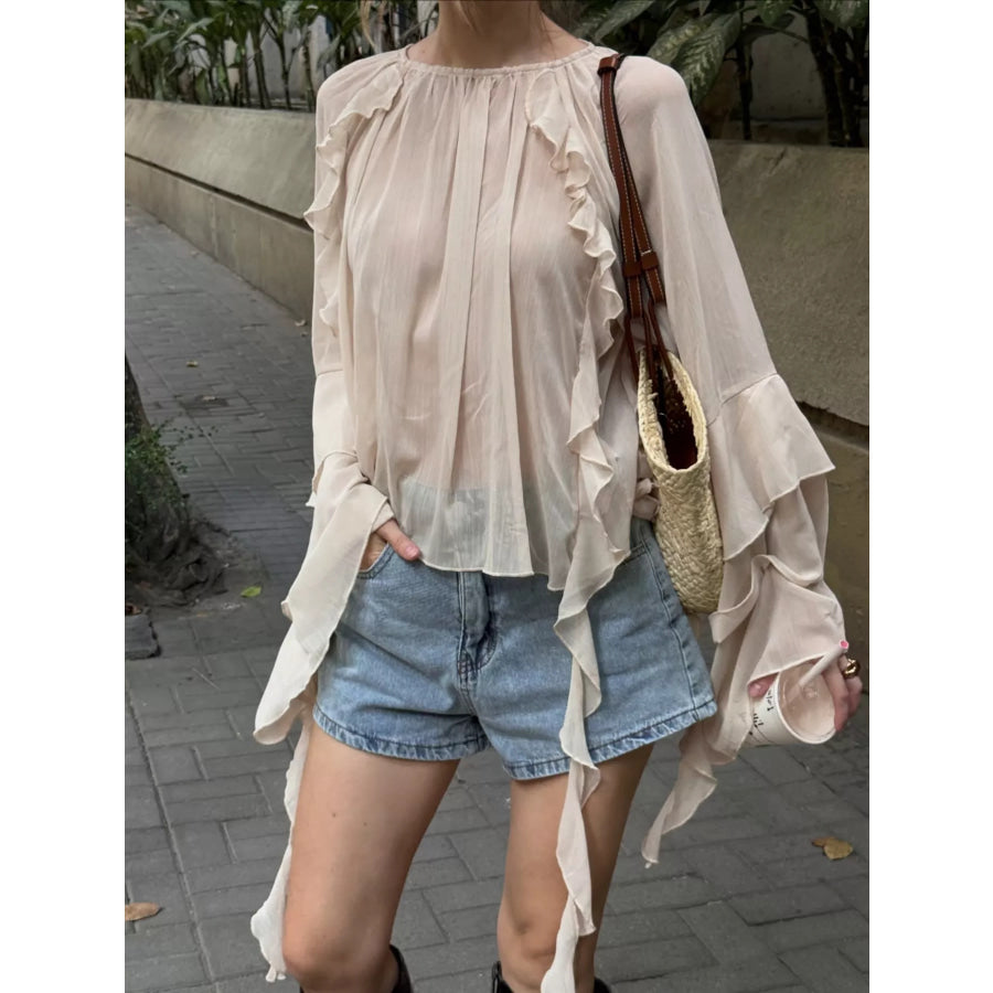 Ruffled Flare Sleeve Blouse Apparel and Accessories