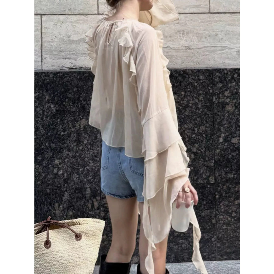 Ruffled Flare Sleeve Blouse Apparel and Accessories