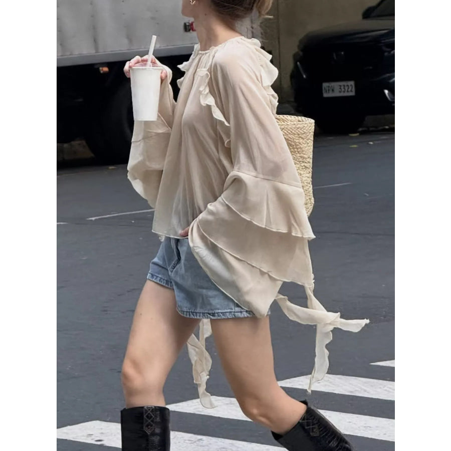 Ruffled Flare Sleeve Blouse Apparel and Accessories
