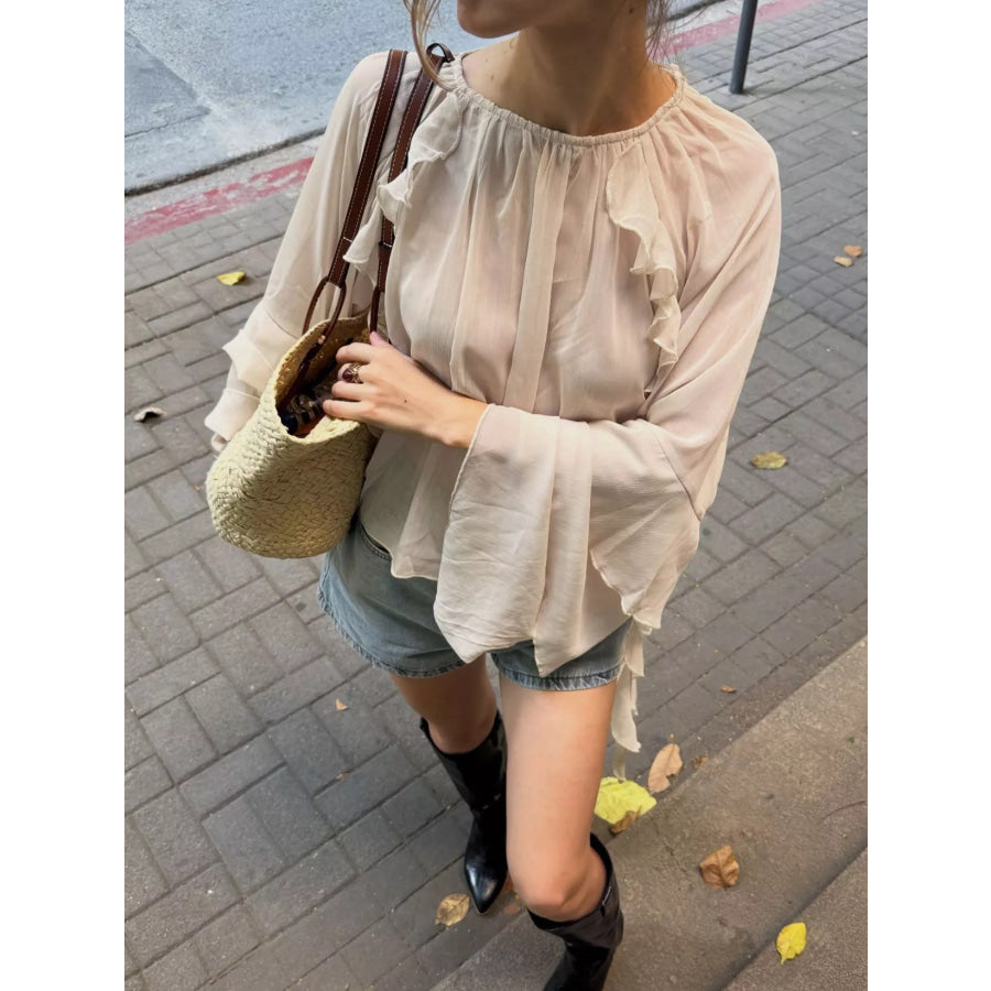 Ruffled Flare Sleeve Blouse Apparel and Accessories
