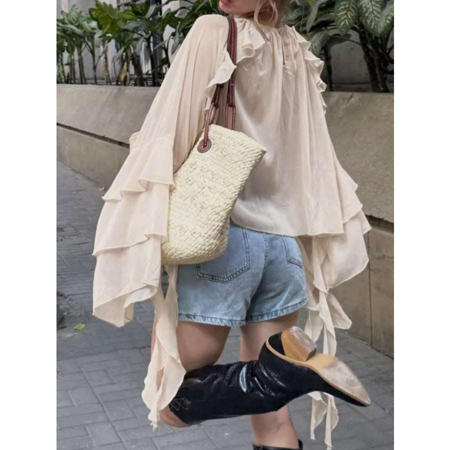 Ruffled Flare Sleeve Blouse Apparel and Accessories