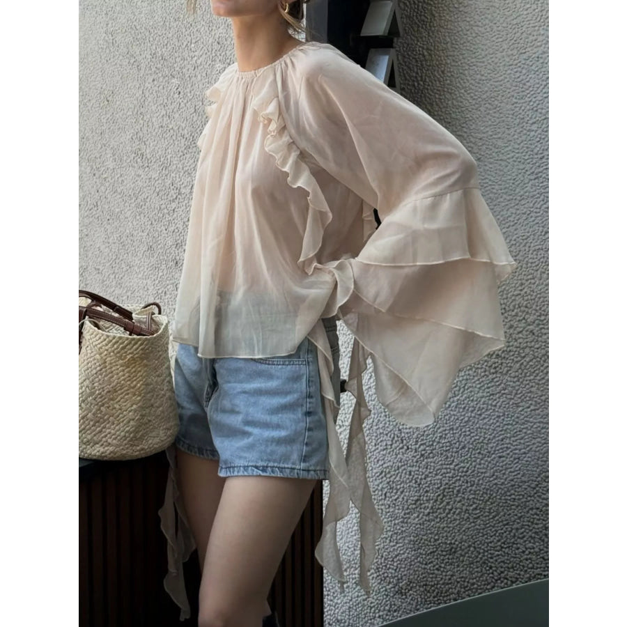 Ruffled Flare Sleeve Blouse Eggshell / S Apparel and Accessories