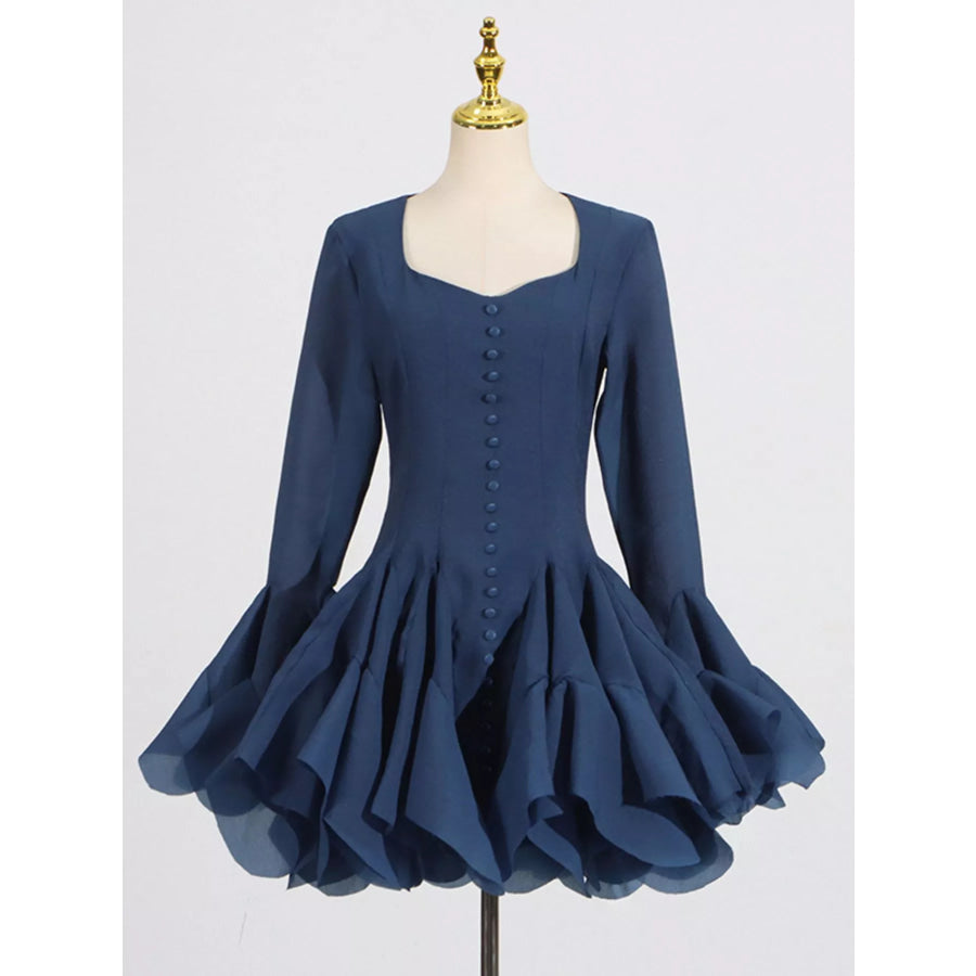 Ruffled Flare Sleeve Mini Dress Navy Blue / S Apparel and Accessories