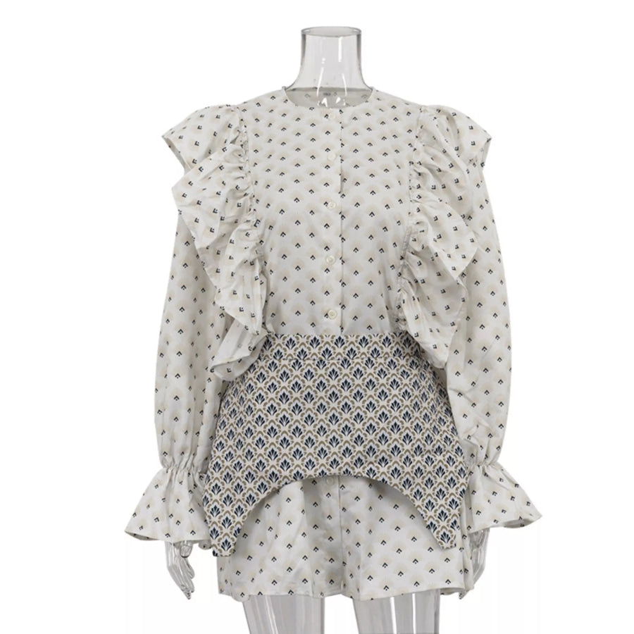 Ruffled Floral Print Mini Dress Apparel and Accessories