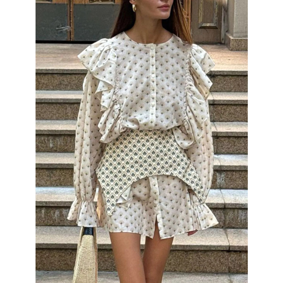 Ruffled Floral Print Mini Dress Apparel and Accessories