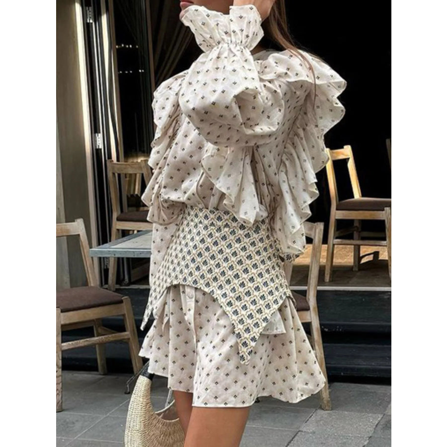 Ruffled Floral Print Mini Dress Apparel and Accessories