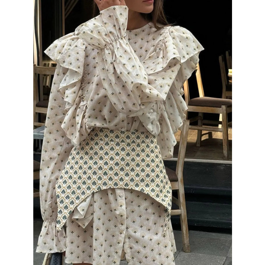 Ruffled Floral Print Mini Dress Apparel and Accessories