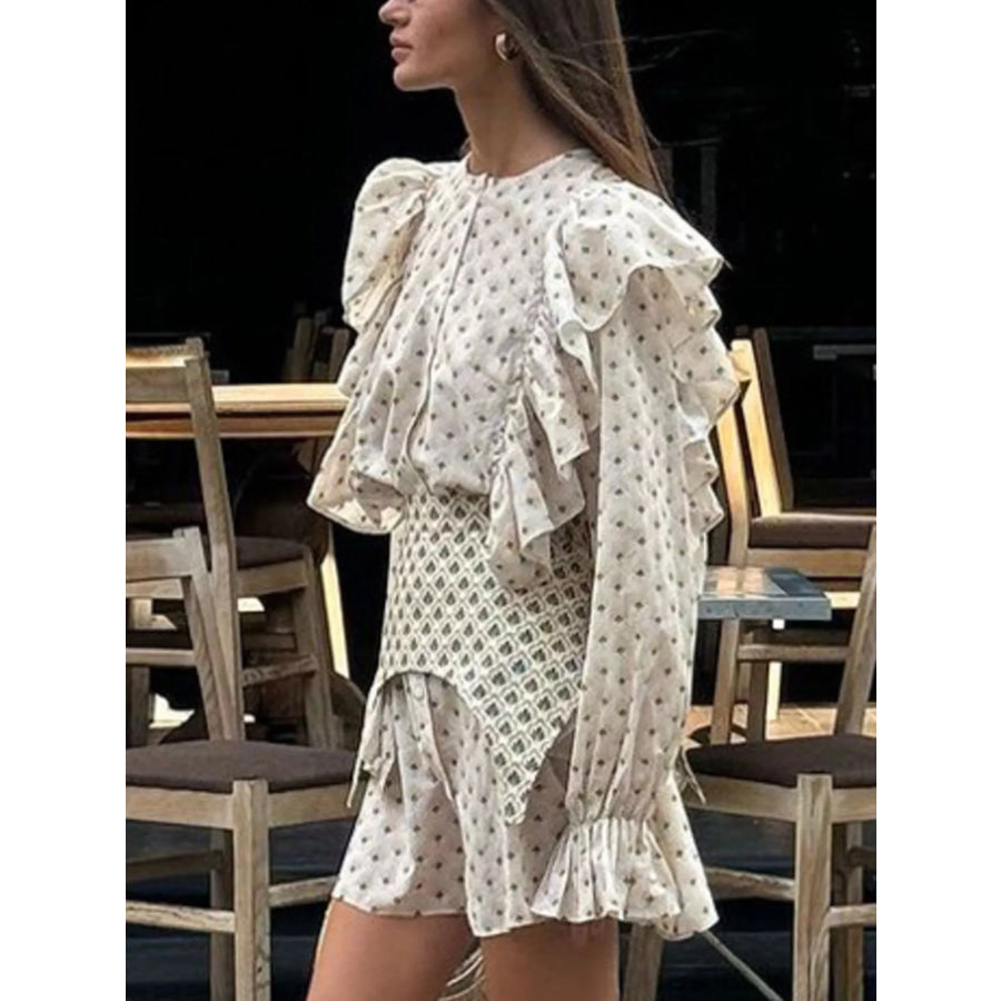Ruffled Floral Print Mini Dress Apparel and Accessories