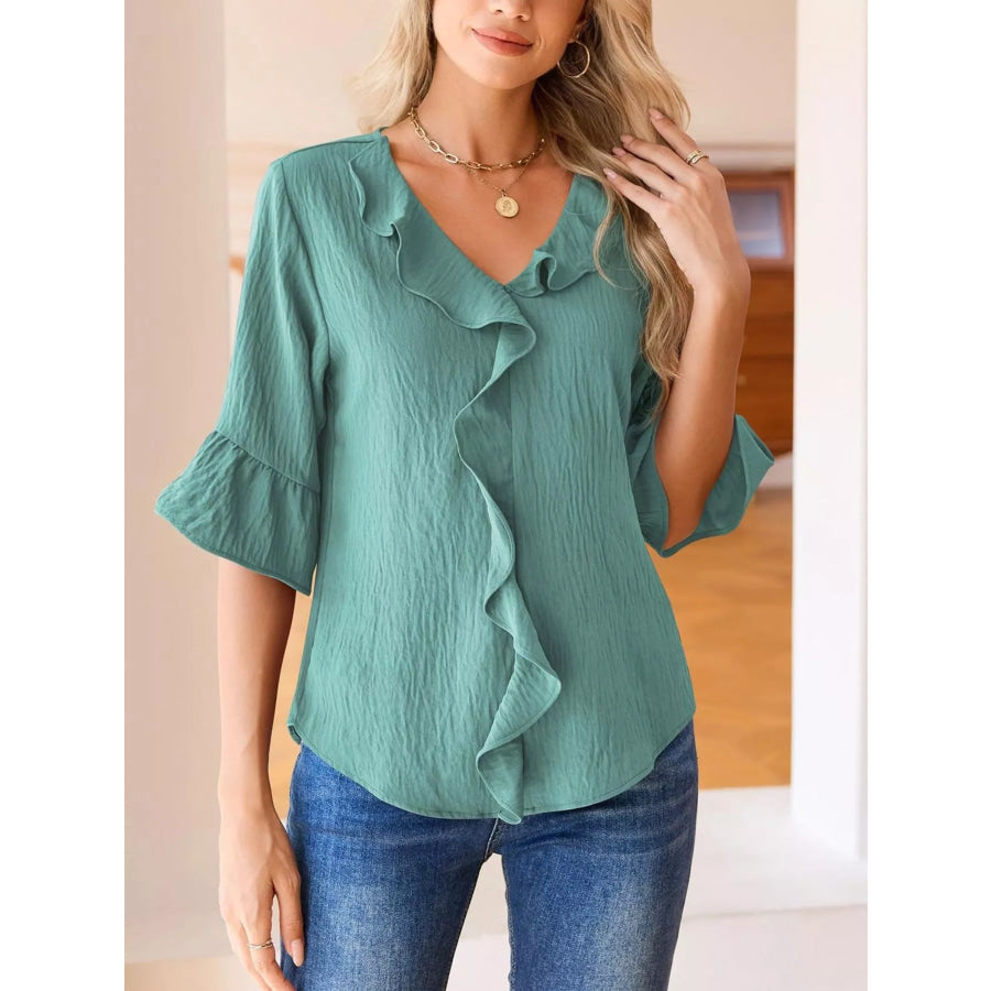 Ruffled Flounce Sleeve Blouse Apparel and Accessories