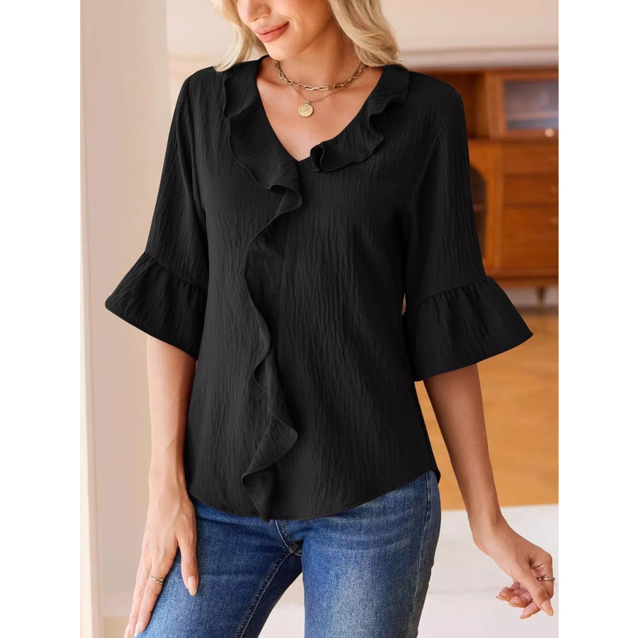 Ruffled Flounce Sleeve Blouse Apparel and Accessories