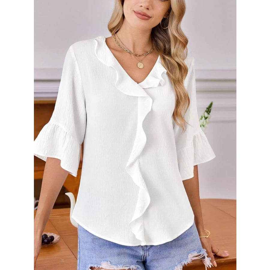 Ruffled Flounce Sleeve Blouse Apparel and Accessories