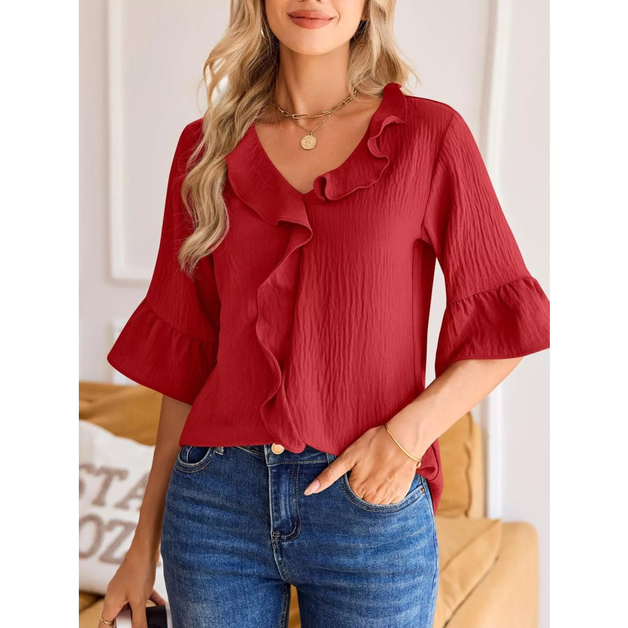 Ruffled Flounce Sleeve Blouse Apparel and Accessories