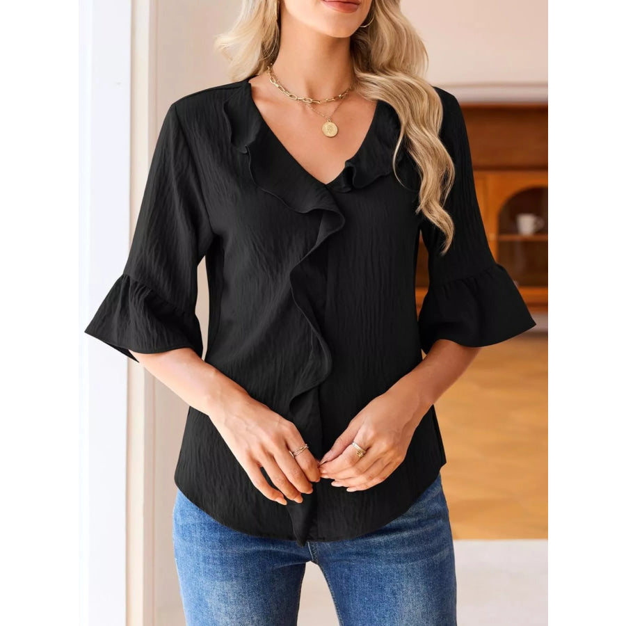 Ruffled Flounce Sleeve Blouse Apparel and Accessories
