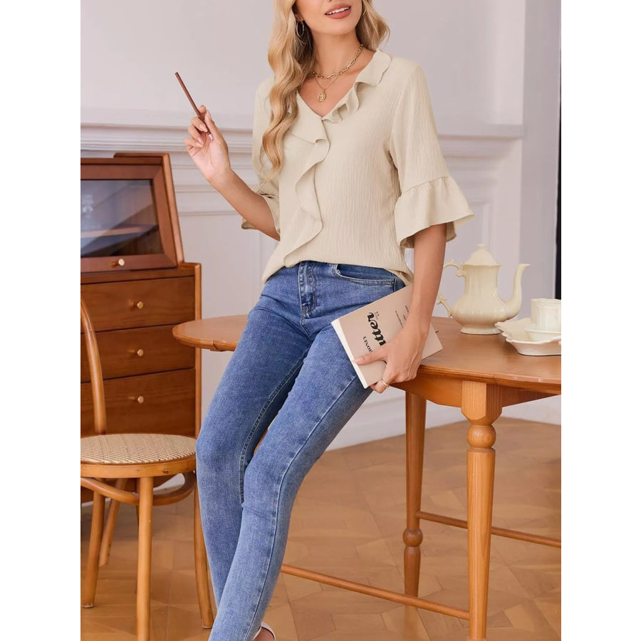Ruffled Flounce Sleeve Blouse Apparel and Accessories