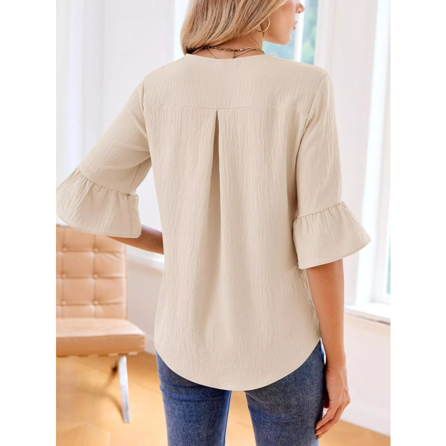 Ruffled Flounce Sleeve Blouse Apparel and Accessories
