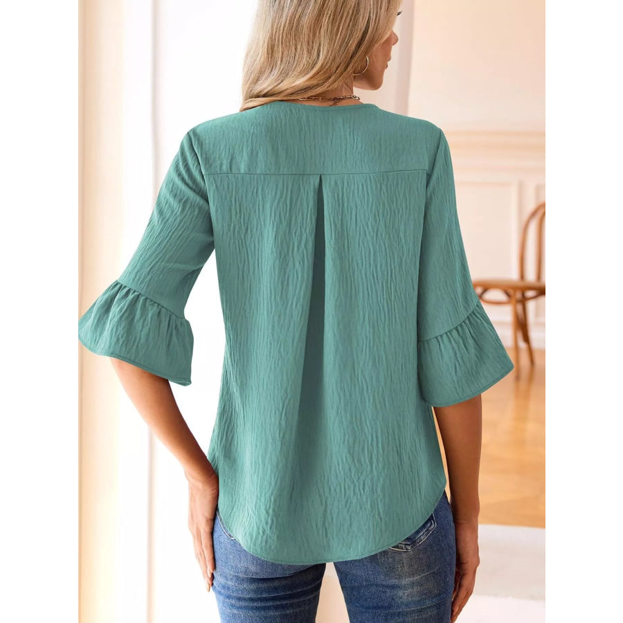 Ruffled Flounce Sleeve Blouse Apparel and Accessories