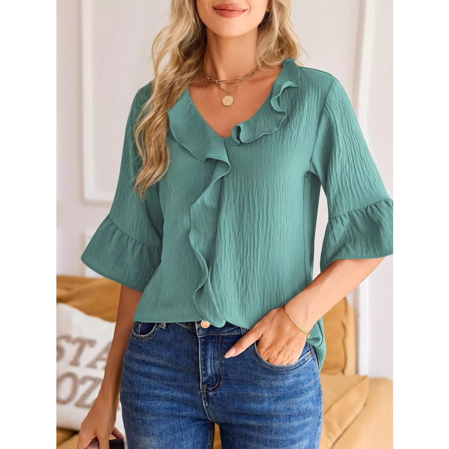 Ruffled Flounce Sleeve Blouse Apparel and Accessories