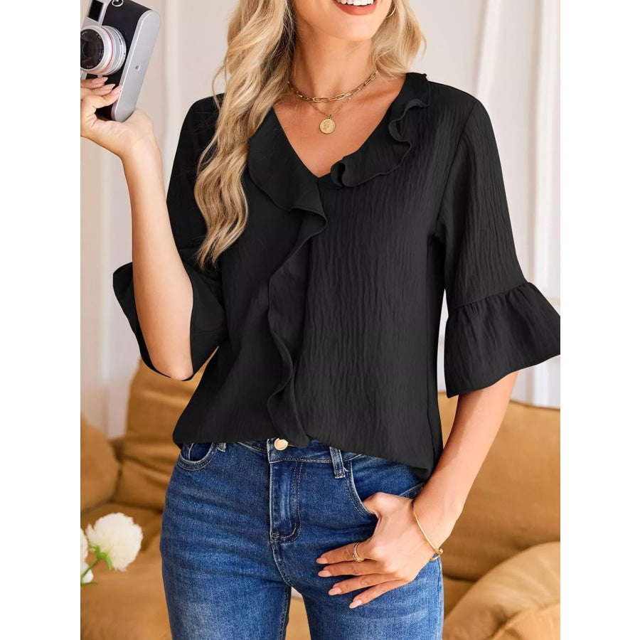 Ruffled Flounce Sleeve Blouse Apparel and Accessories