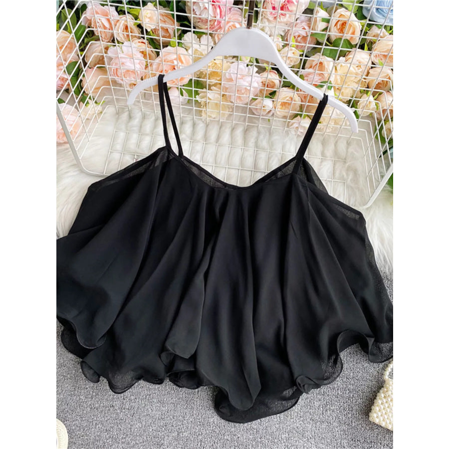 Ruffled Flowy Cami Black / One Size Apparel and Accessories