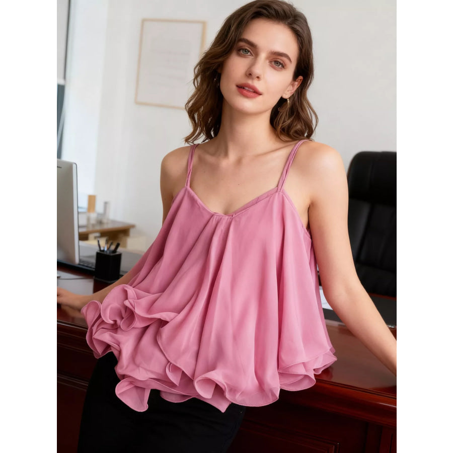 Ruffled Flowy Cami Pink / One Size Apparel and Accessories