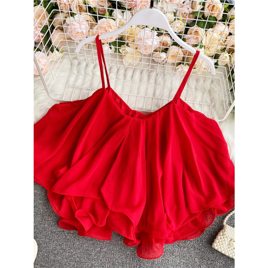 Ruffled Flowy Cami Red / One Size Apparel and Accessories