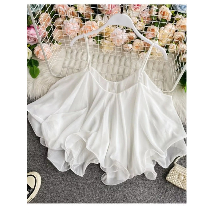 Ruffled Flowy Cami White / One Size Apparel and Accessories