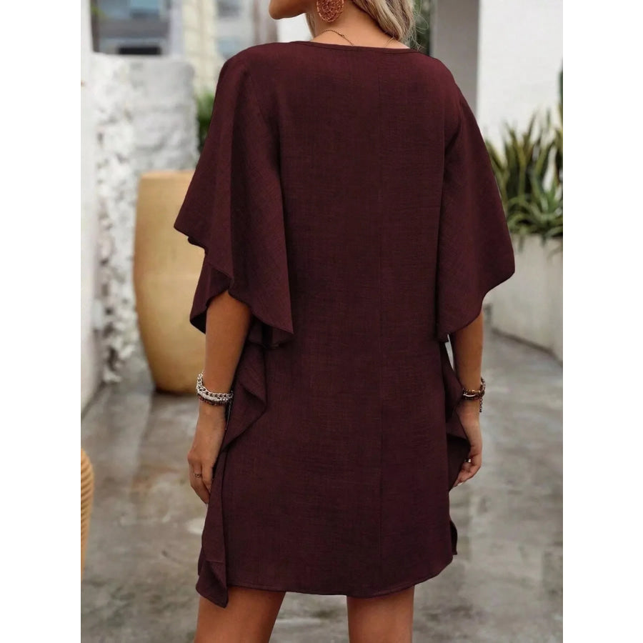 Ruffled Flutter Sleeve V-Neck Mini Dress Apparel and Accessories