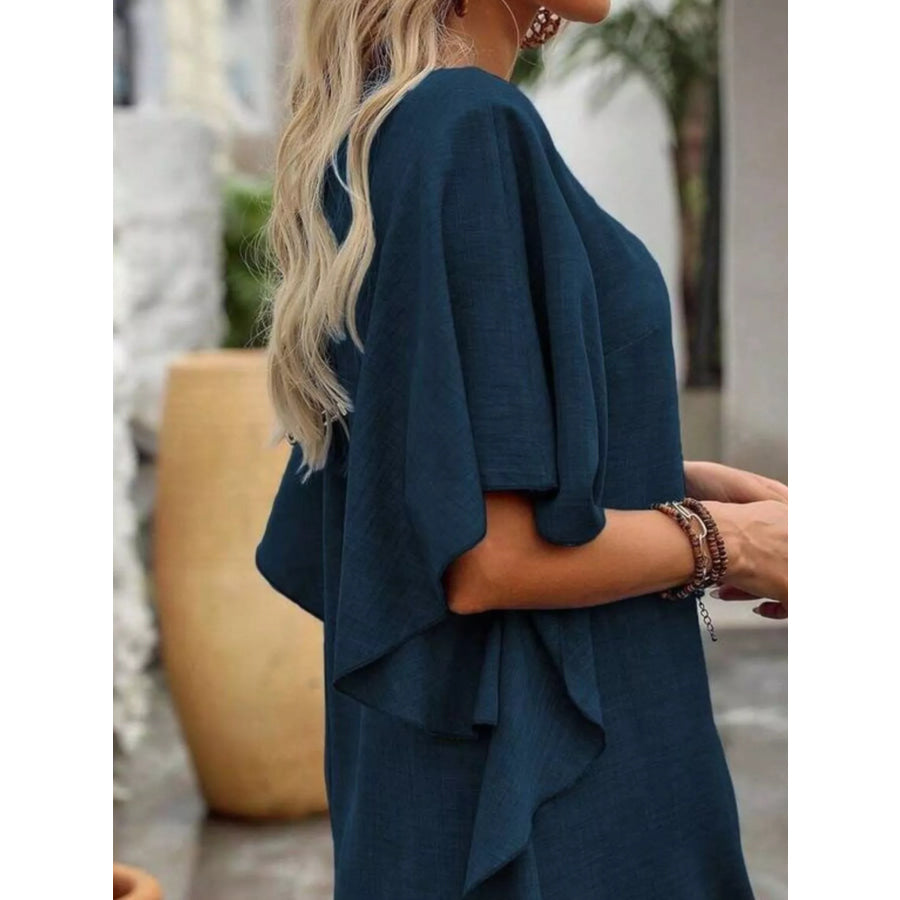 Ruffled Flutter Sleeve V-Neck Mini Dress Apparel and Accessories