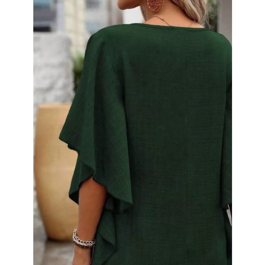 Ruffled Flutter Sleeve V-Neck Mini Dress Apparel and Accessories