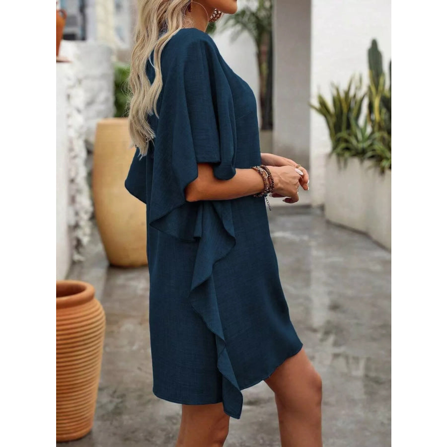 Ruffled Flutter Sleeve V-Neck Mini Dress Apparel and Accessories