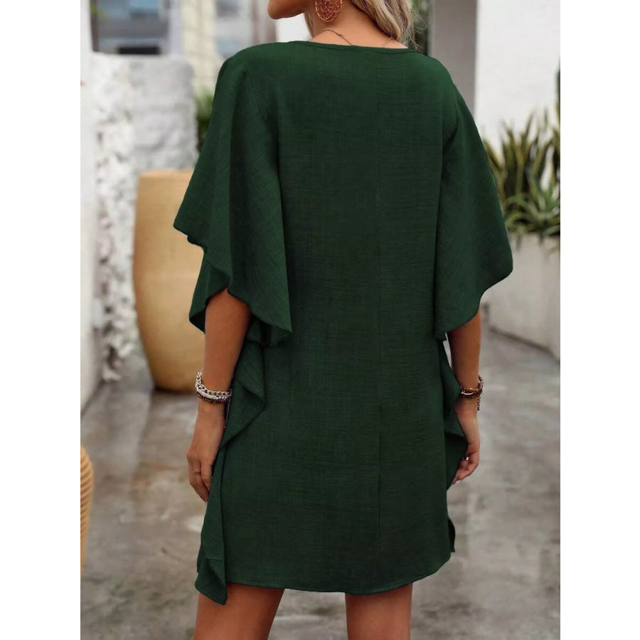 Ruffled Flutter Sleeve V-Neck Mini Dress Apparel and Accessories