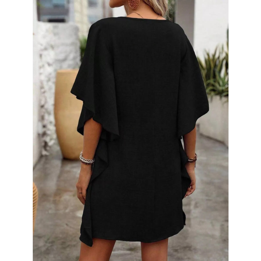 Ruffled Flutter Sleeve V-Neck Mini Dress Apparel and Accessories